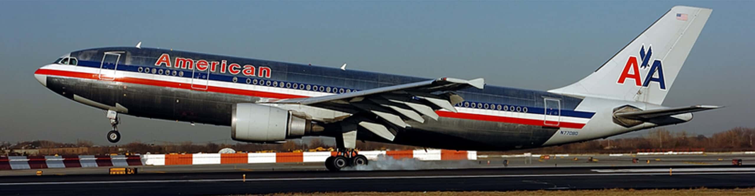American Airlines airplane taking off from runway in Newark, NJ