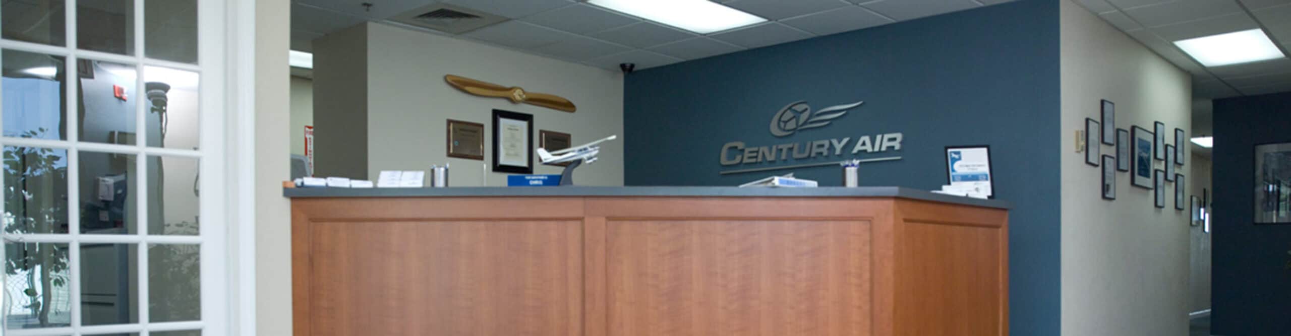 Front desk at Century Air flight training school in Fairfield, NJ near NYC