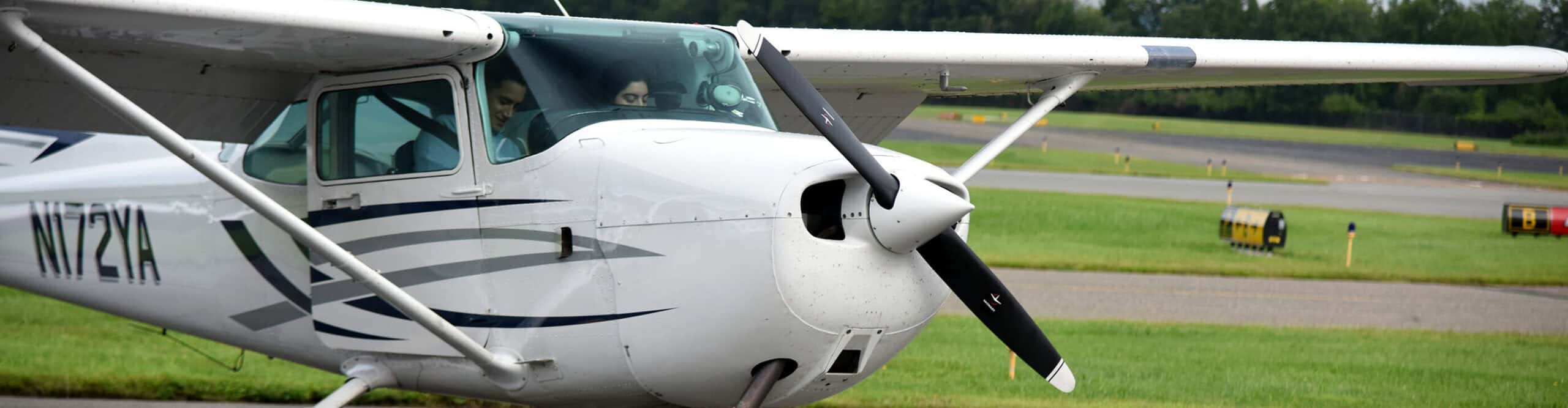 Student pilot training in a Cessna aircraft at Century Air in Fairfield, NJ